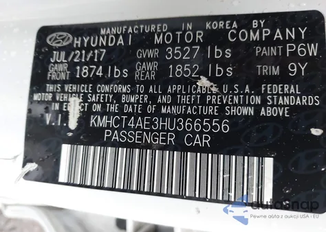 2017 Hyundai Accent Se z USA, uszkodzony, nr VIN KMHCT4AE3HU366556